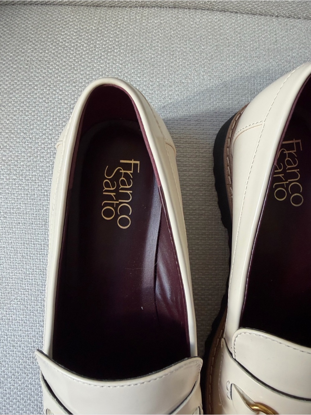 Franco Sarto Cream Patent Loafers with Gold Bit and chunky style soles - Picture 5 of 7